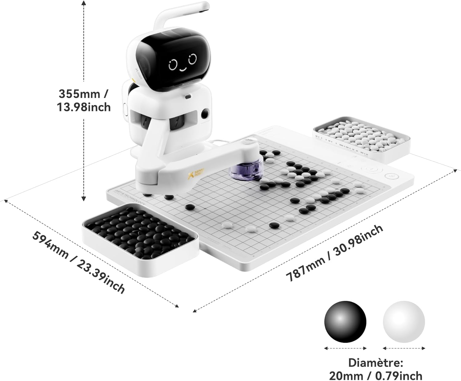 Adversaire de jeu de go intelligent – Plateau de go IA SenseRobot Go Professional équipé d'un bras robotique, adapté à tous les niveaux, parties de haut niveau, analyse en temps réel