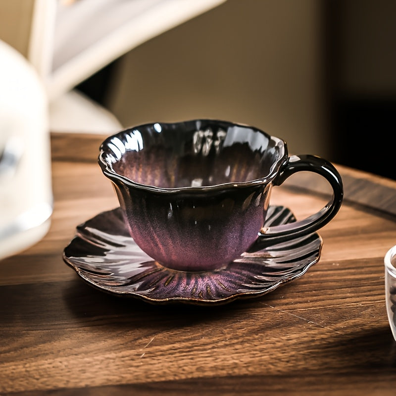 YumiPLUS Ensemble de tasses à café à motif de fleur violette à dégradé