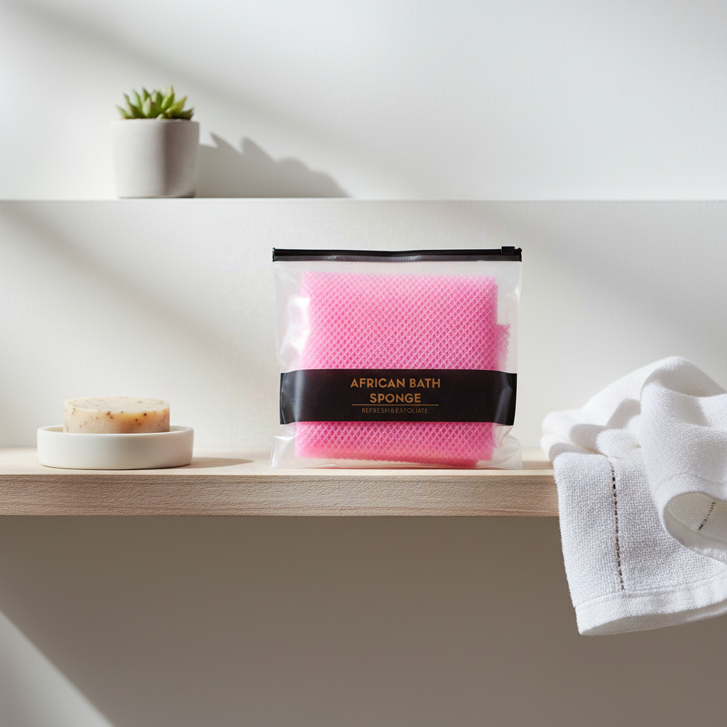 GÉNÉRIQUE - Kit d'éponge à filet africain rose avec cordon - 90 g