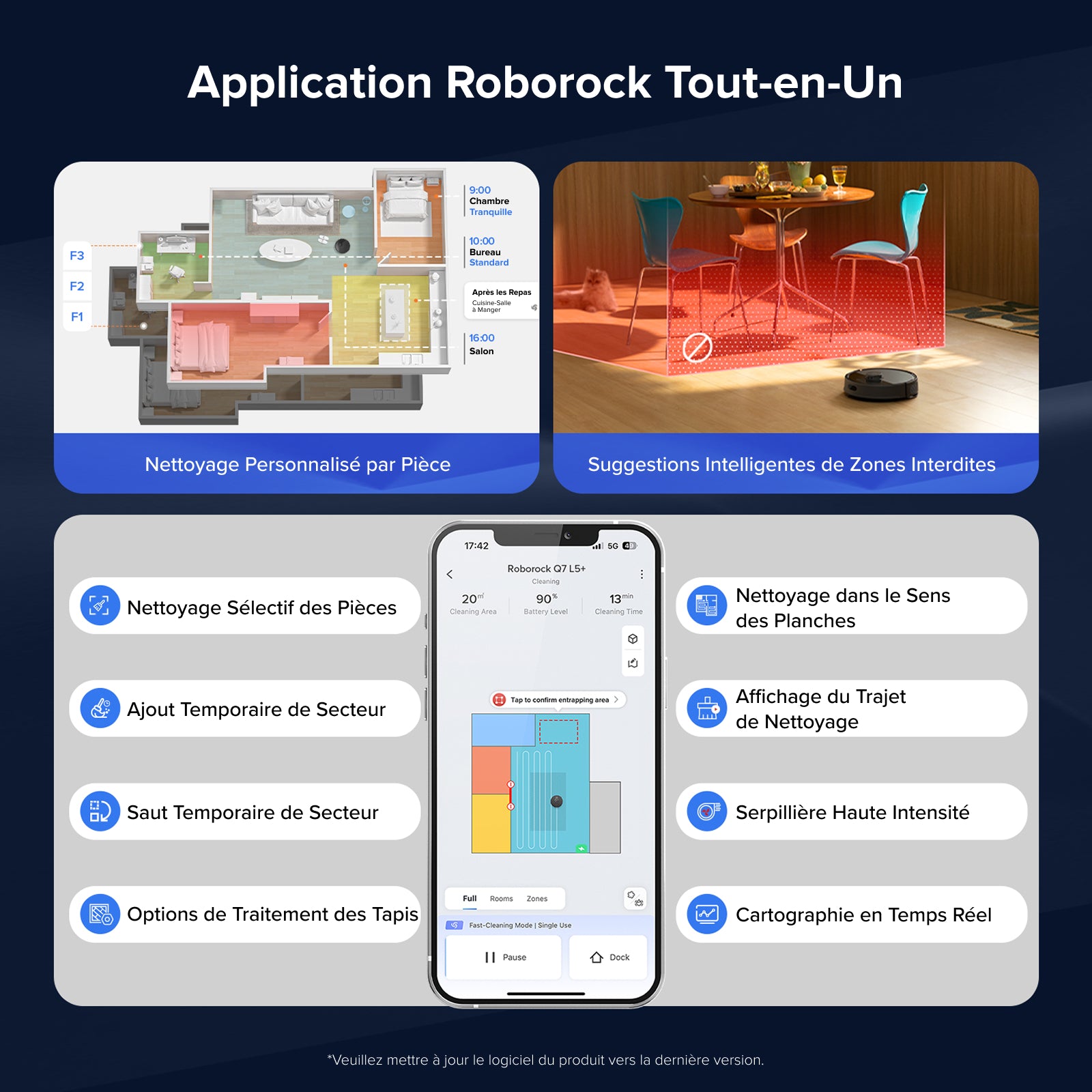 Roborock Q7 L5+ Aspirateur robot avec fonction de lavage, vidage automatique du poussier, double système anti-emmêlement, puissance d'aspiration de 8 000 Pa, navigation LiDAR