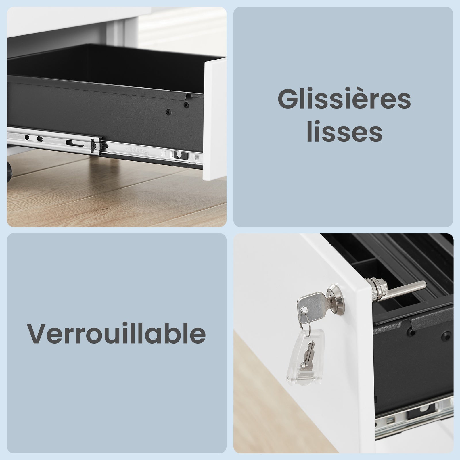 JOYFURNOS Caisson de bureau mobile verrouillable avec 3 tiroirs, rangement documents et fournitures de bureau, préassemblé, pour bureau à domicile, Blanc