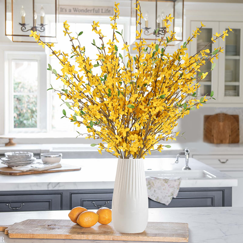 Yuejia 3 pièces 3,28 pi / 1 m Tiges de forsythia artificiel Fleurs d'orchidées artificielles Branches de forsythia en soie