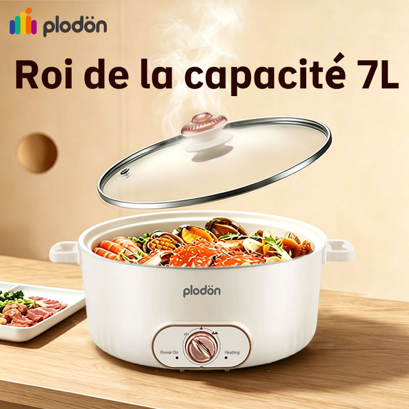 Plodon 7 L Marmite Électrique Multifonction Grande Capacité Antiadhésive, Marmite de Cuisson Électrique à Ébullition Rapide pour Sauter et Mijoter RHG-70XV