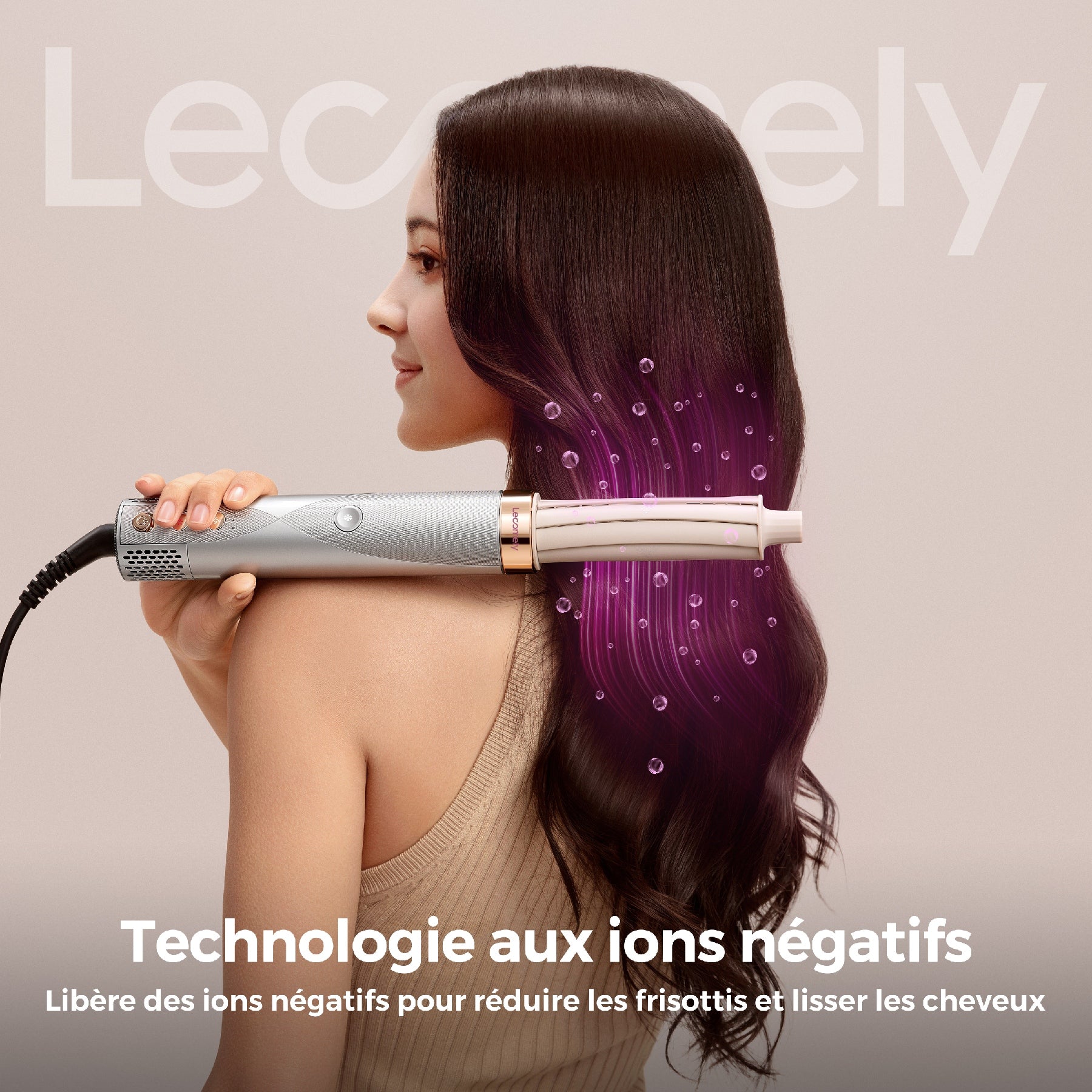 Lecomely Brosse coiffante à air 5 en 1 avec fonctions de bouclage et séchage automatiques, sèche-cheveux léger haute vitesse à air enveloppant avec technologie à ions négatifs