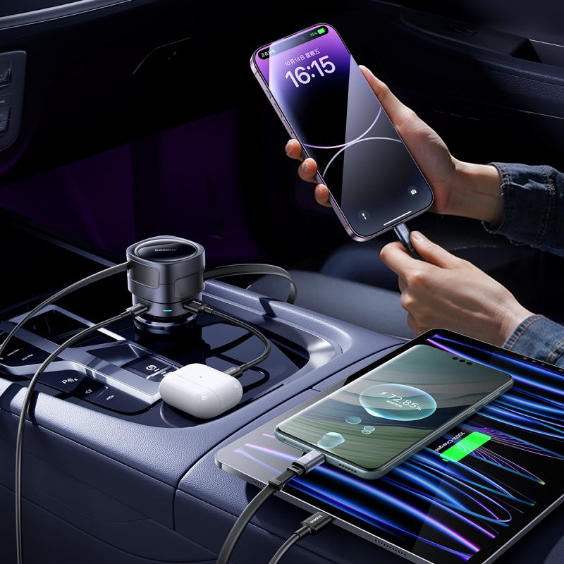 Baseus Plaisir de voyage Max chargeur de voiture version double câble + double port (C+L)+(U+C) 90W noir interstellaire