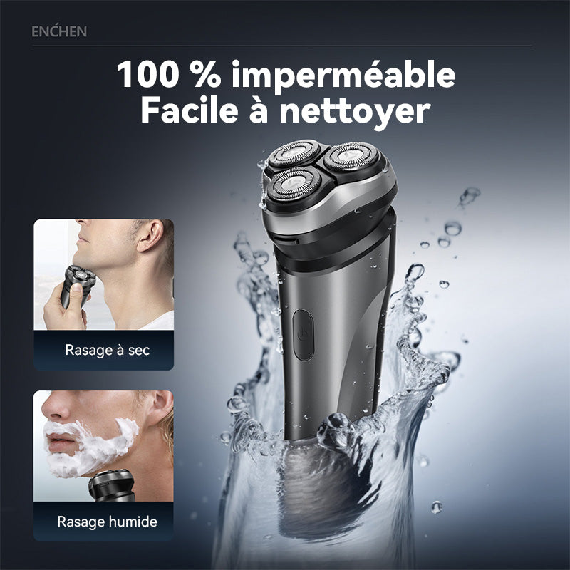Rasoir électrique ENCHEN Blackstone Max 100 % étanche avec têtes flexibles 3D et tondeuse de précision rétractable, 1 pièce.