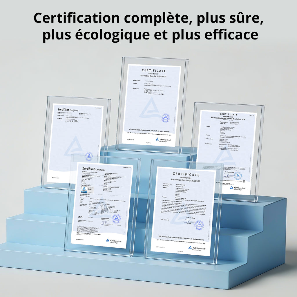 GONEO Câble de recharge pour véhicule électrique type 2 22 kW 32 A 10 m triphasé, certifié TÜV, soudage ultrasonique, connecteur plaqué argent, étanche IP54, PA66+TPU ignifuge, avec sac de transport