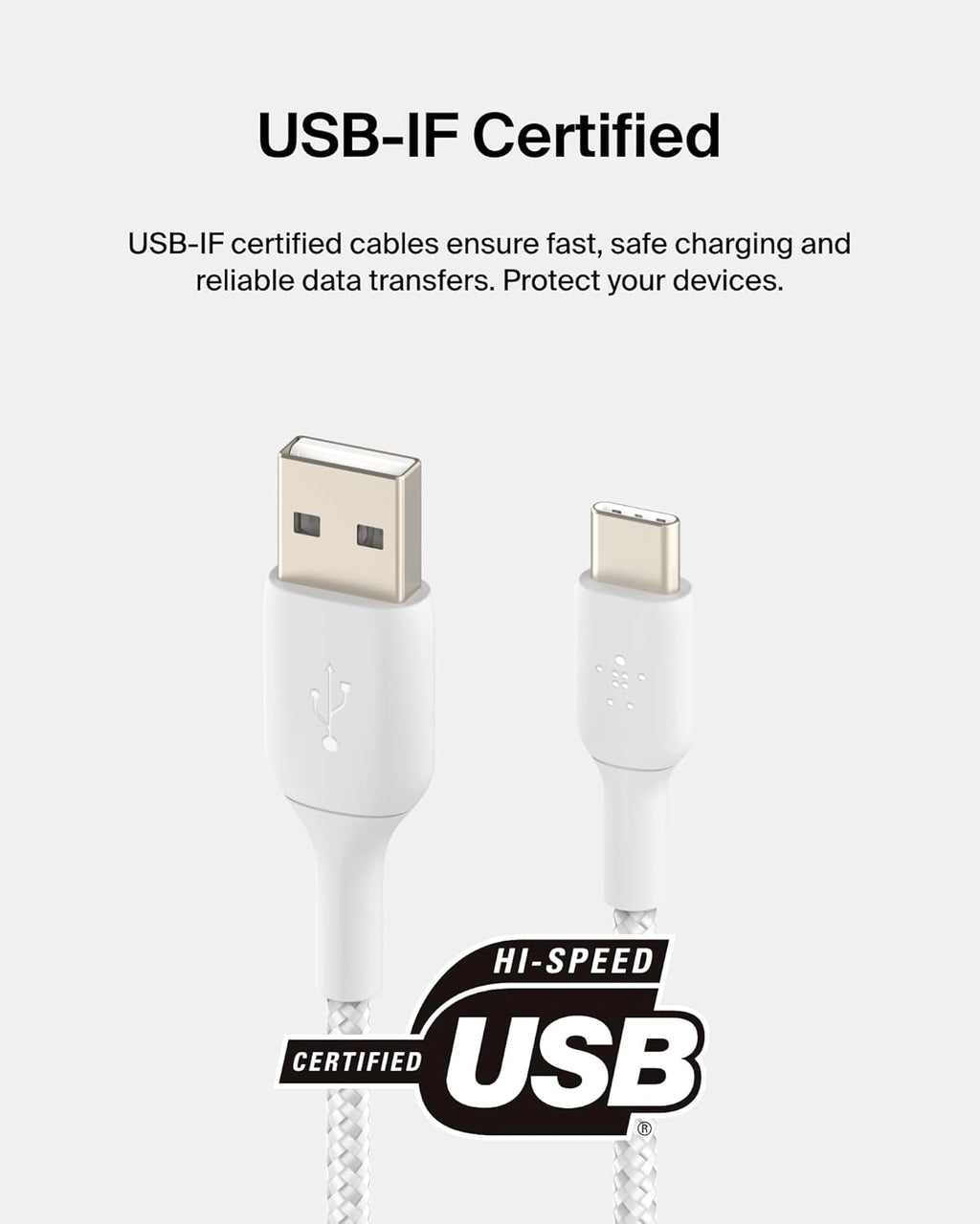 Belkin Câble tressé USB-C vers USB-A pour smartphone - Blanc - 2 m