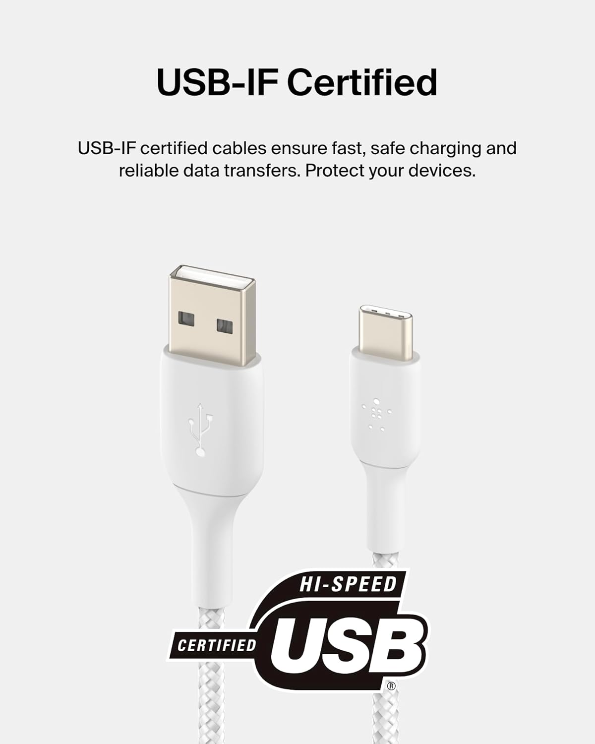 Belkin Câble tressé USB-C vers USB-A pour smartphone - Blanc - 2 m