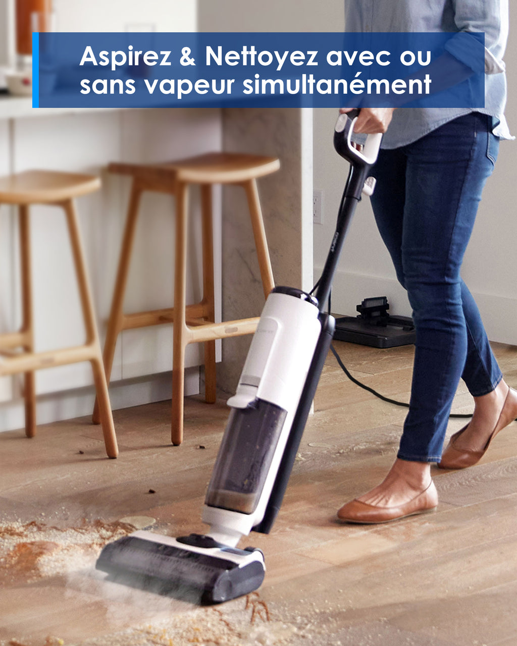 Tineco Floor One S5 Steam Balai serpillière intelligent filaire et nettoyeur de sols durs avec écran numérique, Cordon 8 m