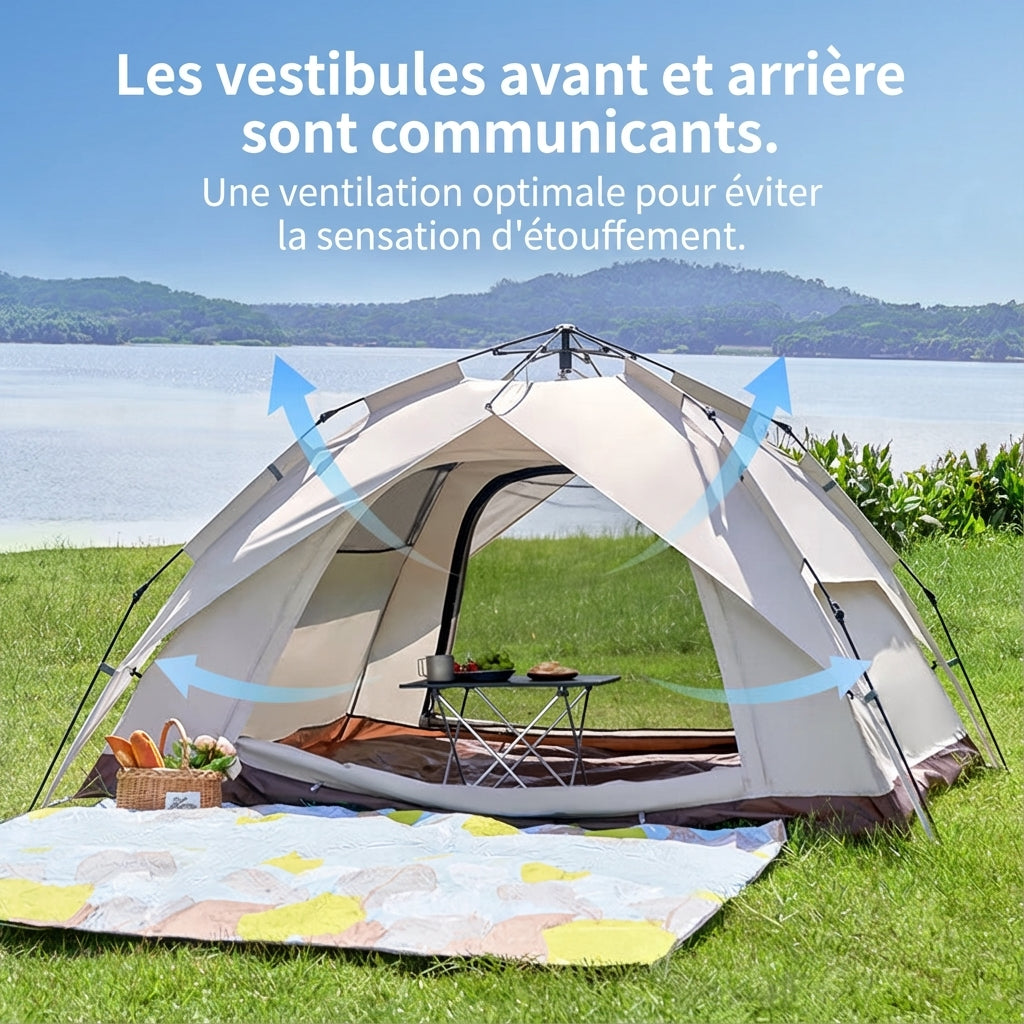 Ochama x J.ZAO Tente double couche - Matériel extérieur de randonnée et camping - Tente dôme - Déploiement automatique - Couleur fromage 3-4 personnes, Beige