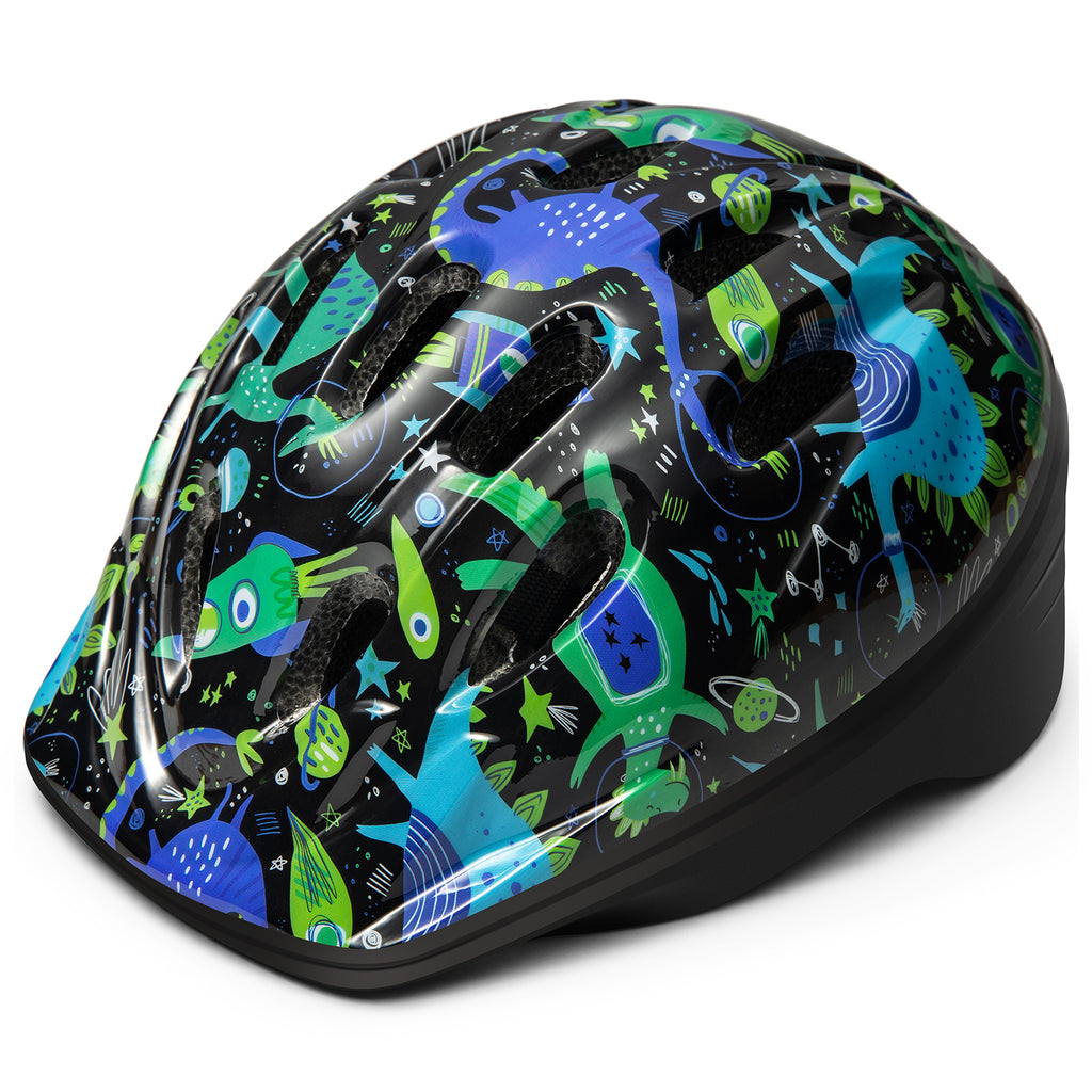 OutdoorMaster Ibex Youth & Kids Casque de vélo pour enfants à motif dinosaure bleu - Taille M