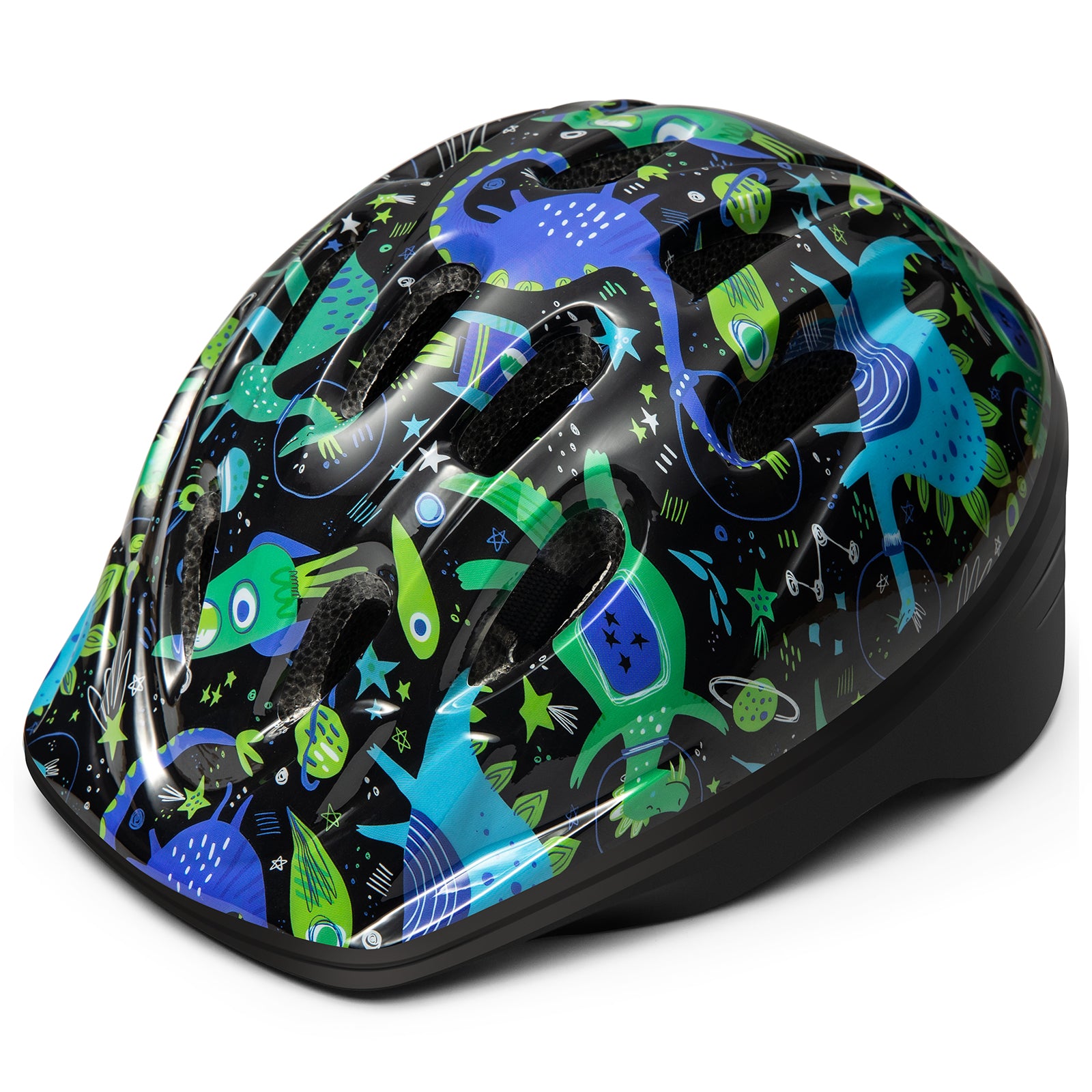 OutdoorMaster Ibex Youth & Kids Casque de vélo pour enfants à motif dinosaure bleu - Taille M