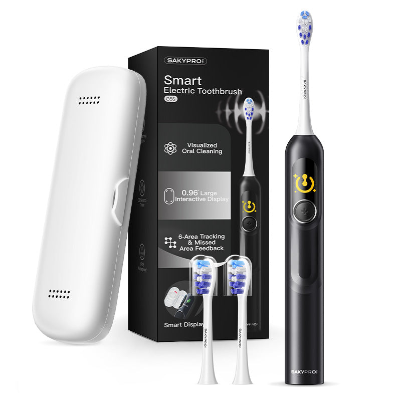 SAKYPRORAL G5S Brosse à dents électrique intelligente avec écran, minuterie et étui de rangement - Noir