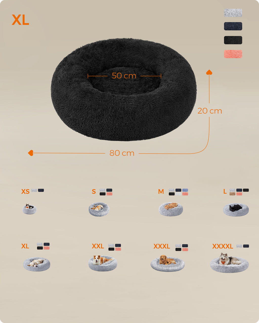 JOYFURNOS Lit donut apaisant moelleux pour chien avec housse amovible lavable, Noir
