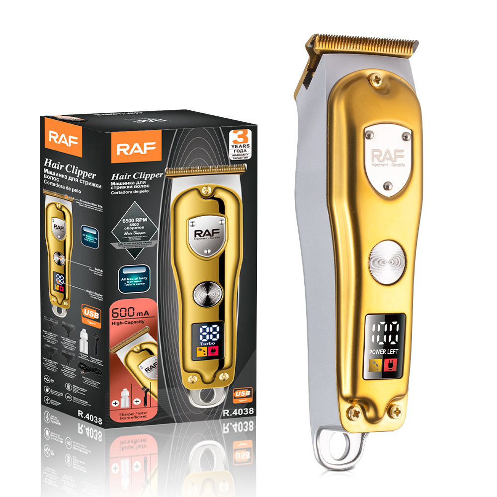 RAF Tondeuse professionnelle pour hommes, puissance 5 W, sans fil, lame T, écran LCD, pour cheveux épais, kit de toilettage à domicile