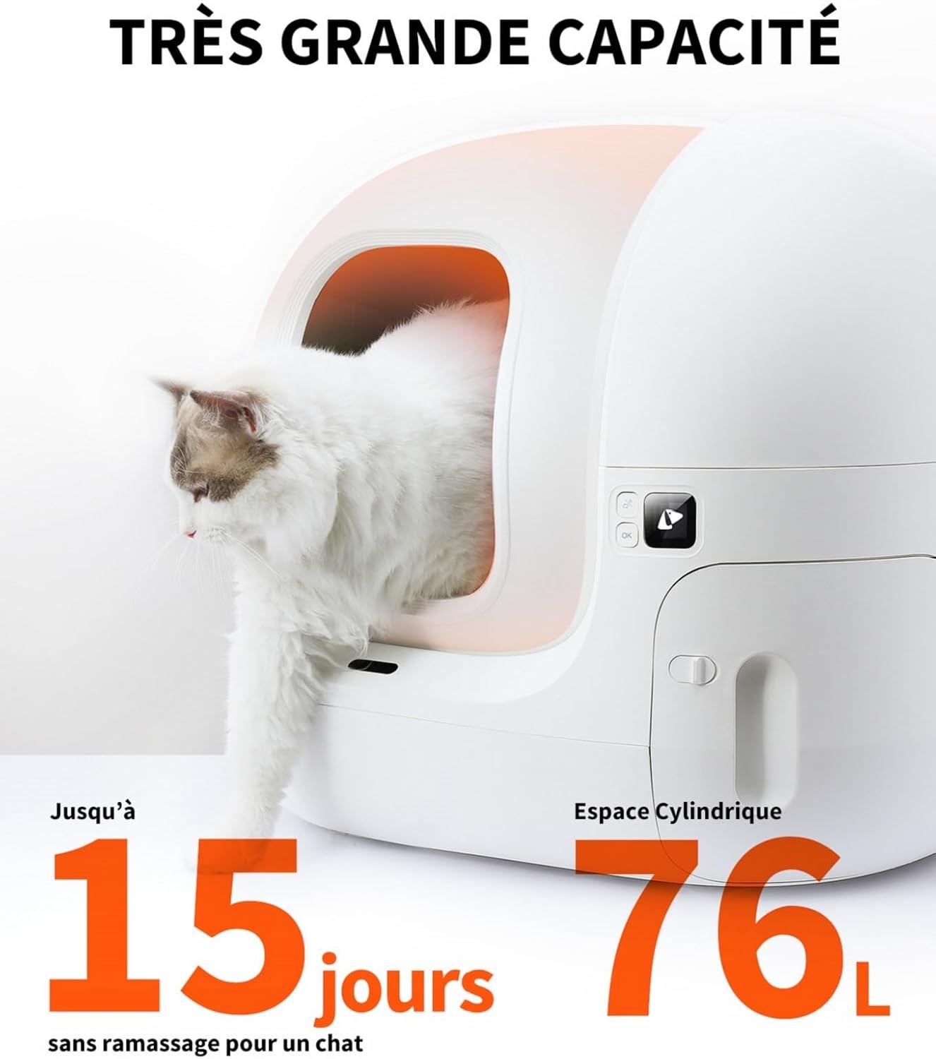 PETKIT Pura Max 2 Bac à litière automatique, 76 L, xSecure, Adapté aux foyers avec plusieurs chats (Désodorisant et tapis de litière offerts, N50 inclus, 2 sacs à déchets inclus)