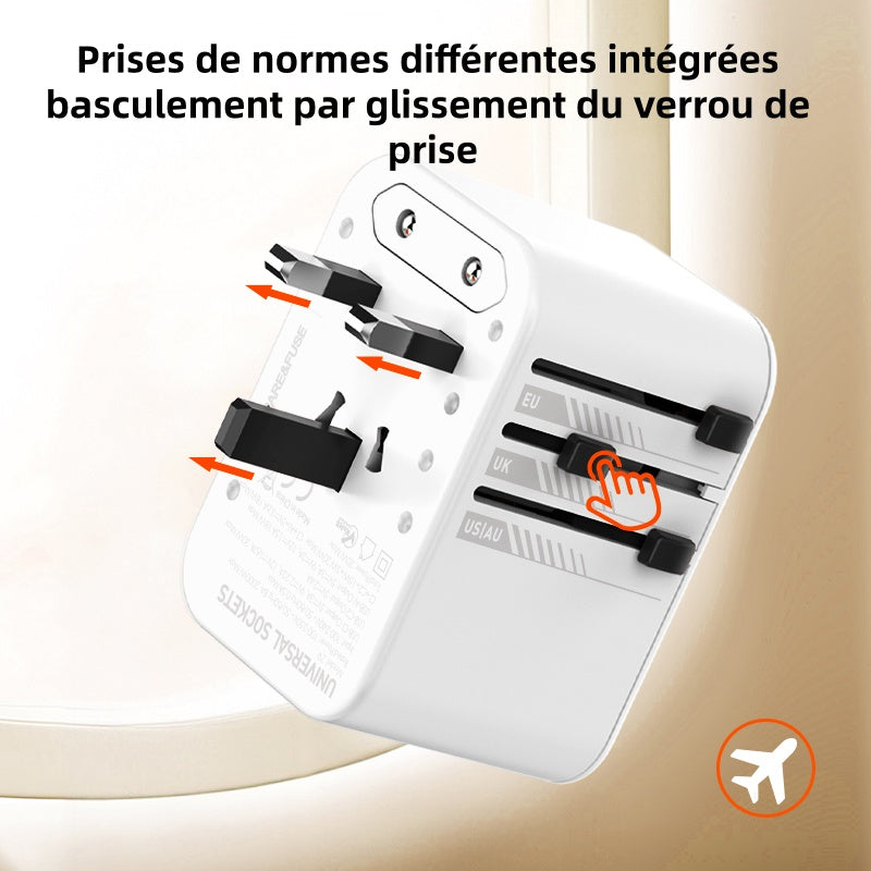LDNIO Adaptateur de voyage GaN, prise de conversion universelle 20 W, convertisseur de prise EU à multi-ports