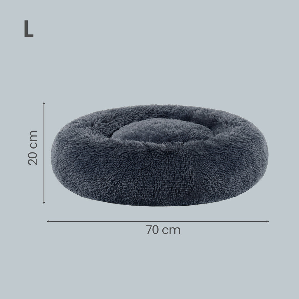 JOYFURNOS Lit pour cage pour chien JOYFURNOS en peluche et apaisant en forme de donut avec housse amovible et lavable, Gris foncé, 70 x 20 cm