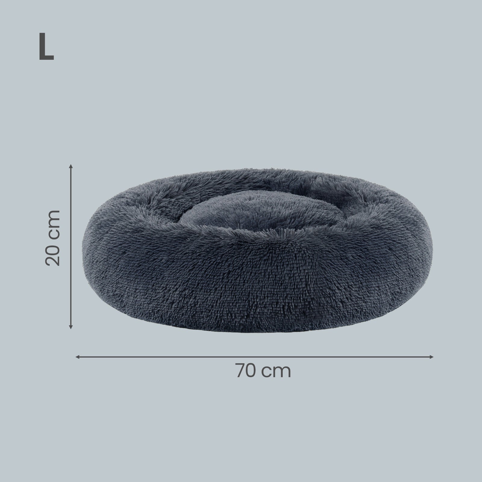 JOYFURNOS Lit pour cage pour chien JOYFURNOS en peluche et apaisant en forme de donut avec housse amovible et lavable, Gris foncé, 70 x 20 cm