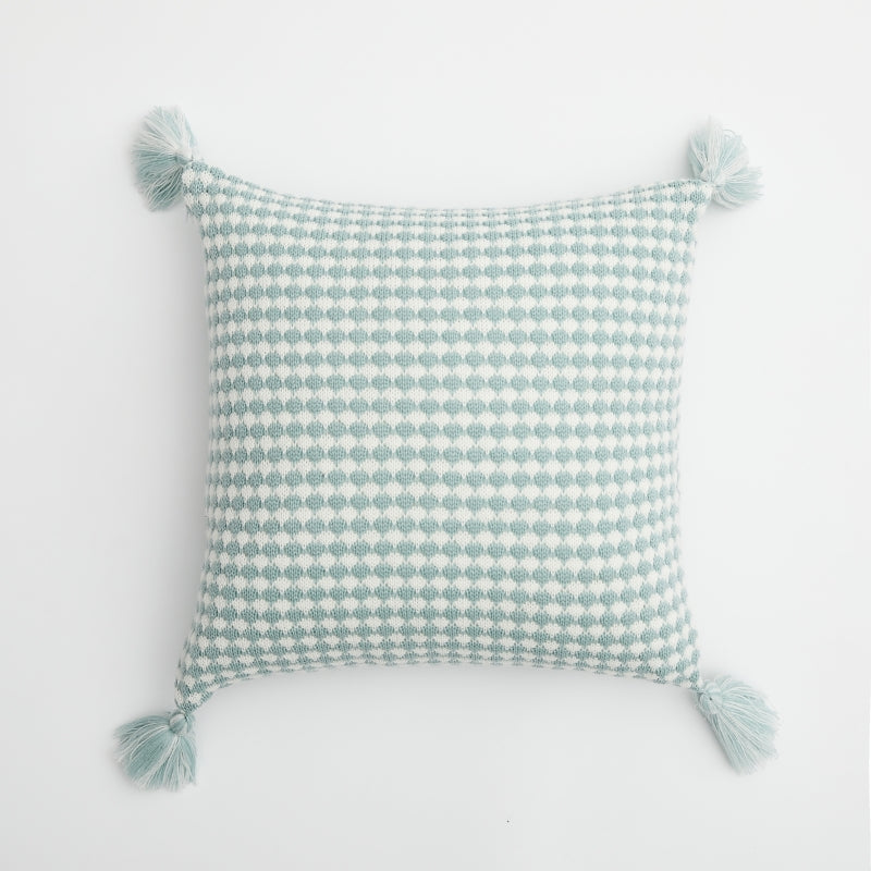 MEROPE, Housse de coussin en acrylique tricoté/gaufré, 50x50 cm, bleu clair/blanc, 1 pack