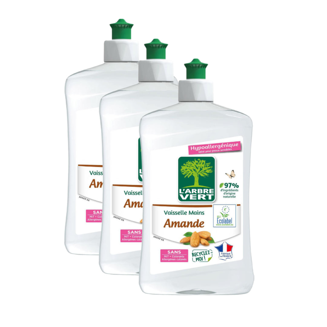 L'Arbre Vert Liquide Vaisselle, Hypoallergénique Peaux Sensibles, Amande, 3 x 500 ml (= 1,5 L)