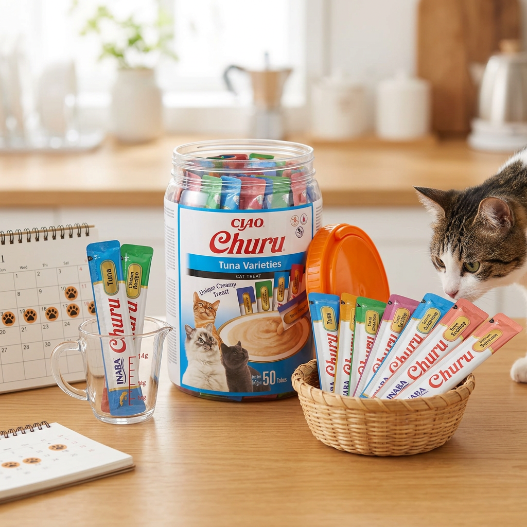 INABA Churu Friandises et nourriture pour chat, Saveur thon, Lot multiple de 50, Protéines de thon haut de gamme