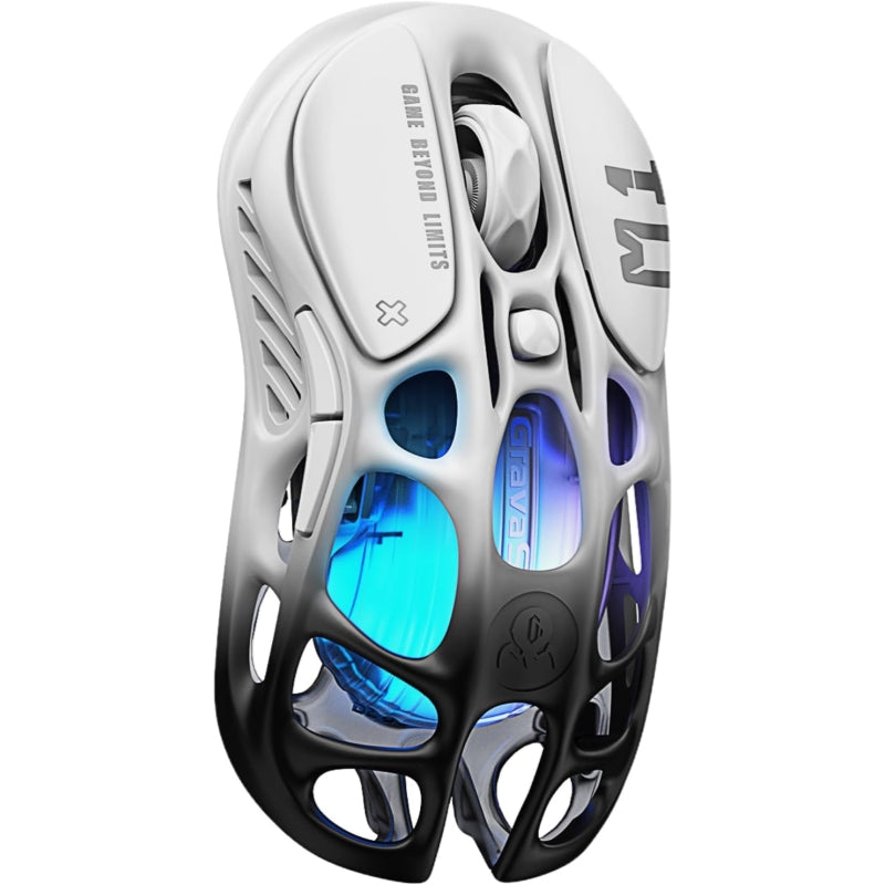 Souris gaming sans fil GravaStar Mercury M1 Pro, 26 000 DPI, taux d'interrogation 4K, capteur PAW3395, ultra-légère (88 g), Bluetooth/2,4 G/filaire, RGB, 5 boutons programmables - Noir dégradé