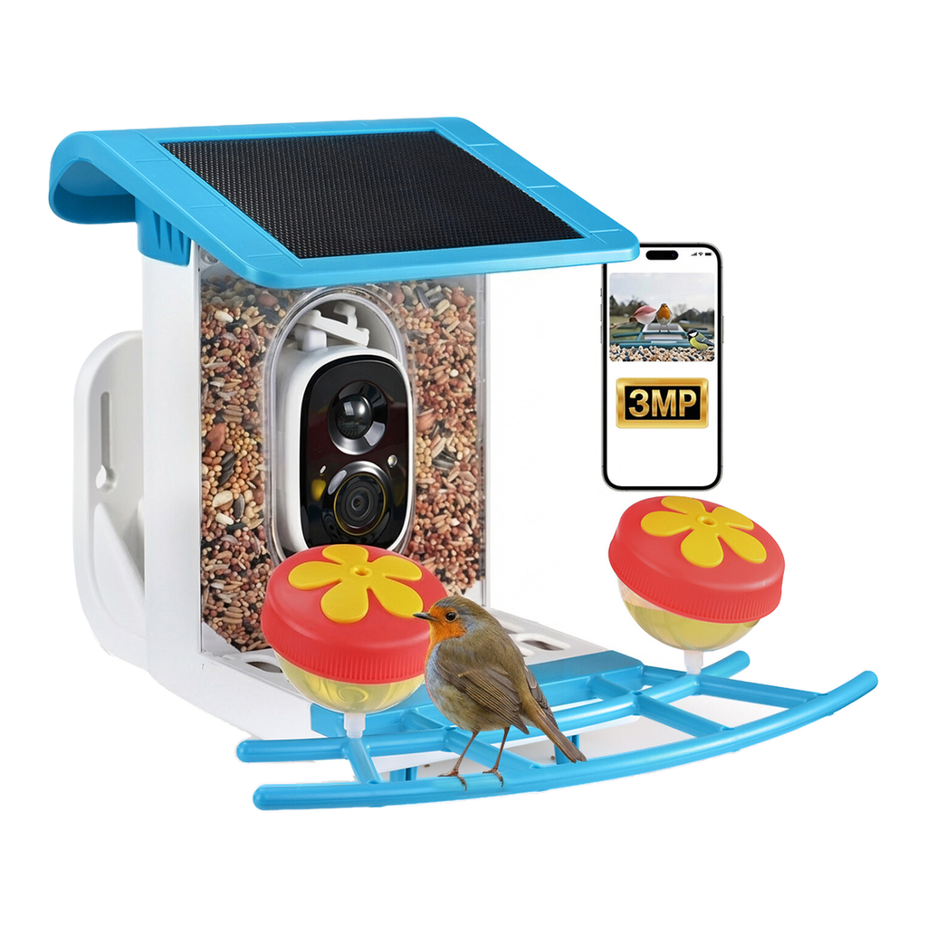 Blinkit Bird Villa - Mangeoire d’extérieur pour oiseaux 1,2 L, batterie 4400 mAh, caméra intelligente IA en nuage avec vision nocturne LED, audio bidirectionnel