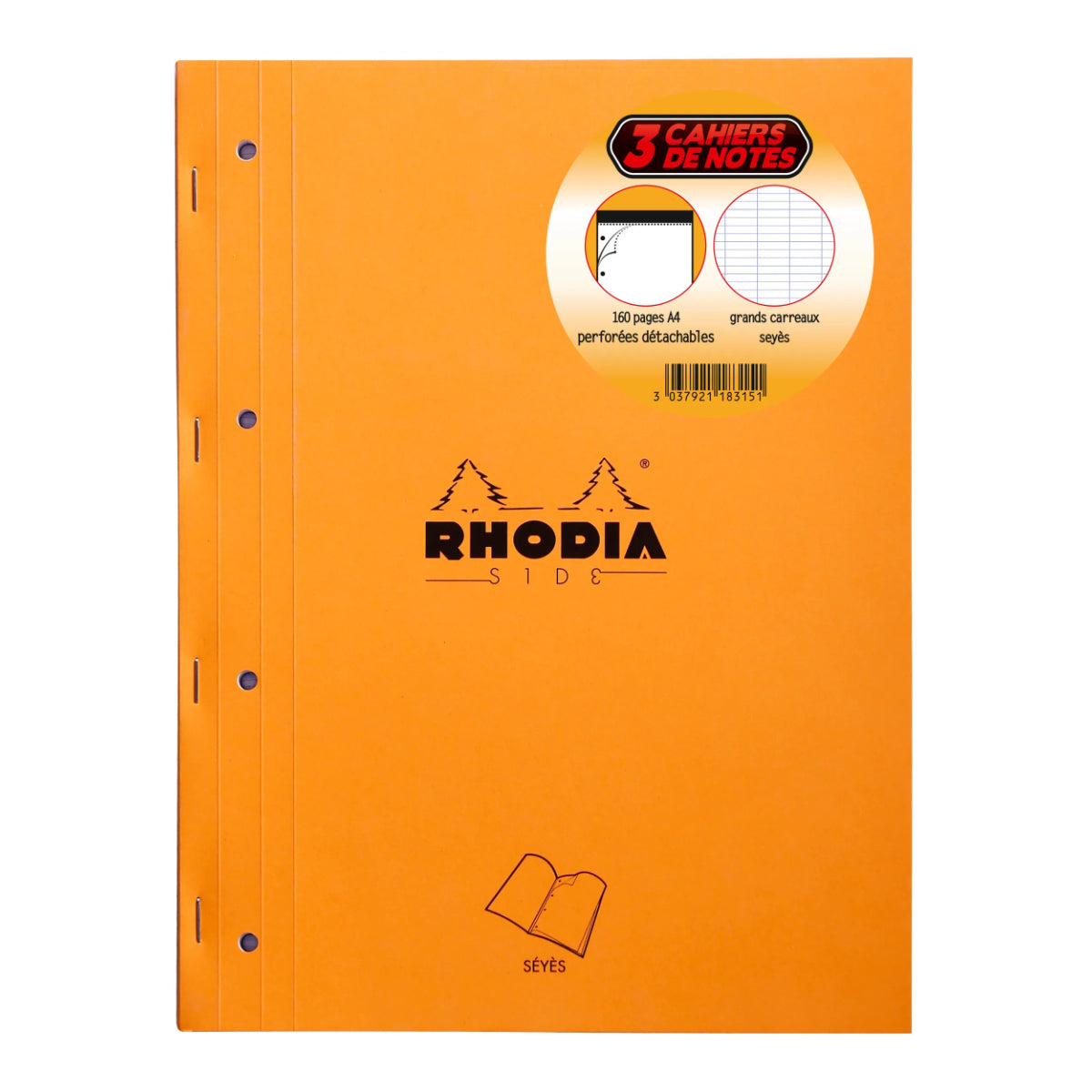 Rhodia Bloc-Notes Agrafé sur le Côté Lot de 3 A4+ 80 Feuilles Chacun