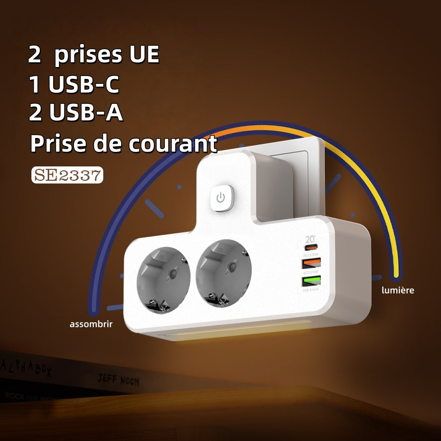 LDNIO Multiprise sans fil PD20W avec prise USB multiple et voyant lumineux, adaptateur de voyage multifonction