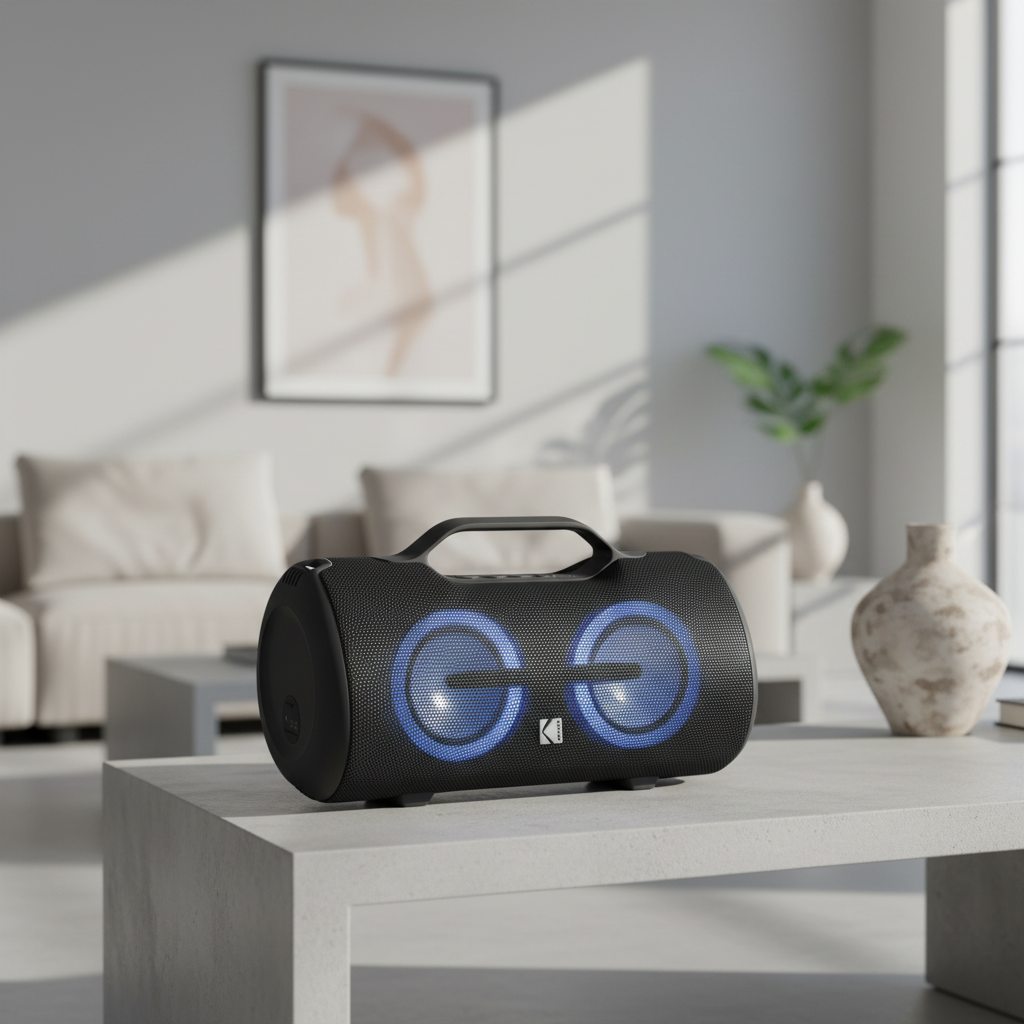 Kodak Enceinte sans fil portable – 60 W – IPX5 – Batterie rechargeable 7,4 V/3600 mAh – Power Bank et 3 modes EQ – DSP avec amélioration des basses