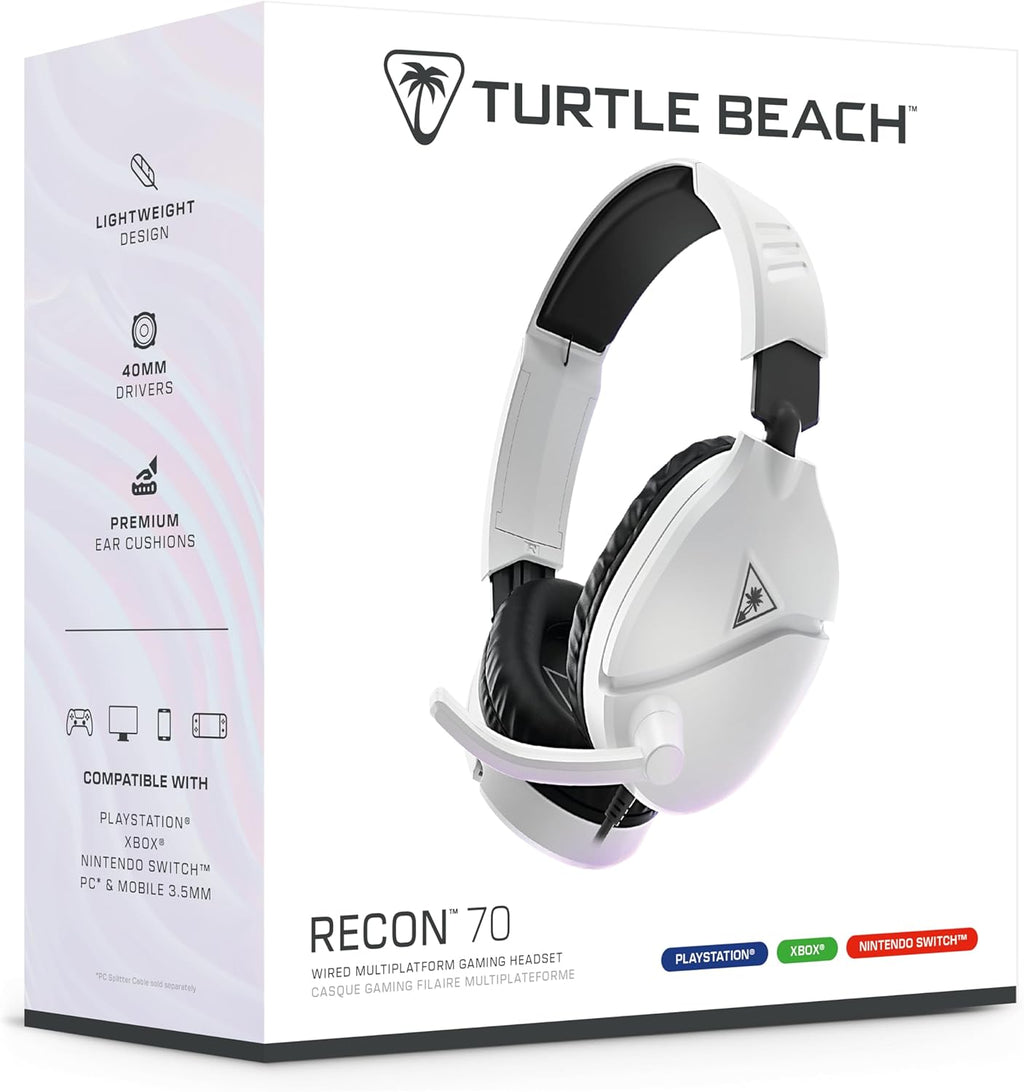 TURTLE BEACH Recon 70 Playstation Casque Gaming Filaire (Prise 3.5mm) - Micro Muet par Basculement - PC, PS5, Switch 2 & Xbox Series X|S - Blanc