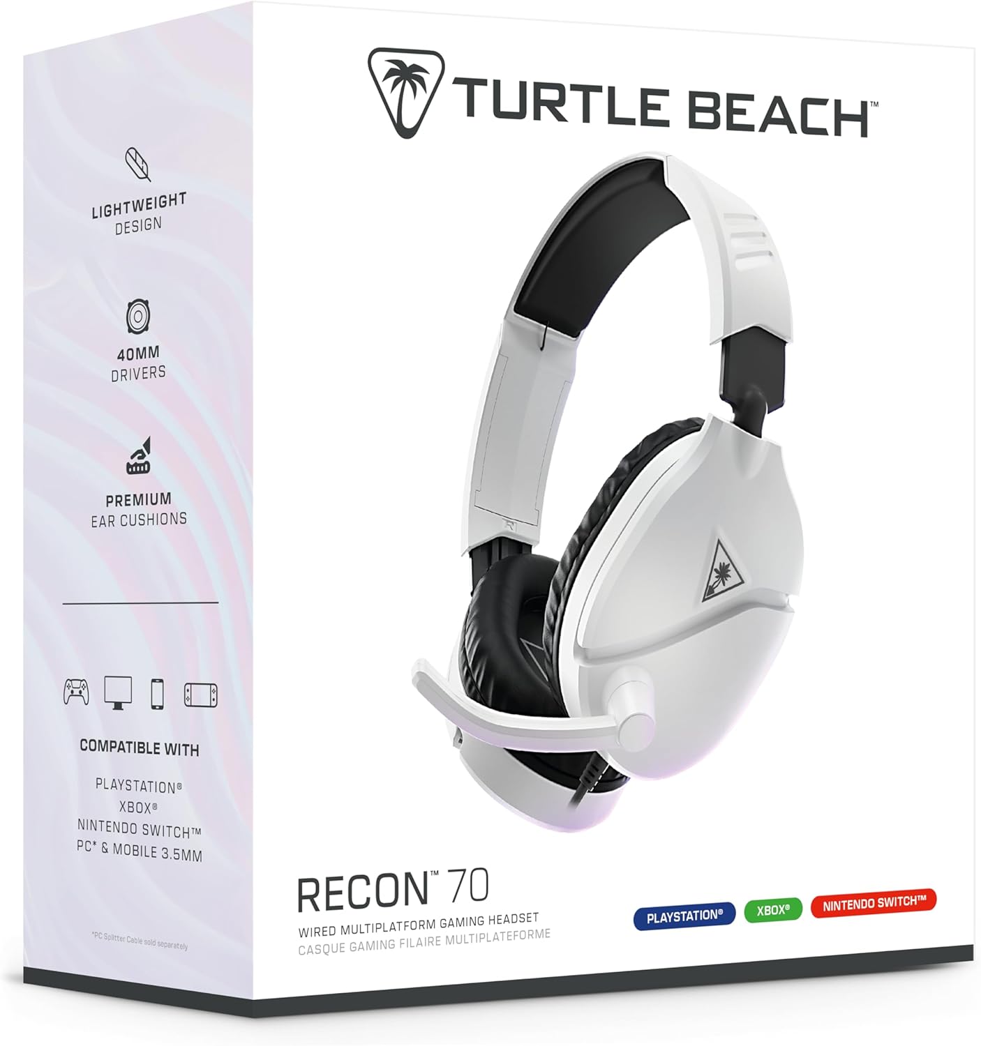 TURTLE BEACH Recon 70 Playstation Casque Gaming Filaire (Prise 3.5mm) - Micro Muet par Basculement - PC, PS5, Switch 2 & Xbox Series X|S - Blanc