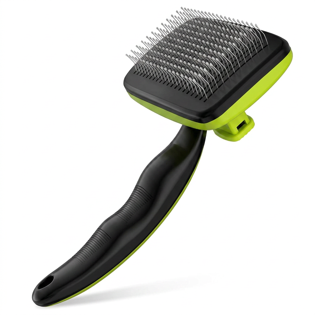 Pecute Peigne rétractable basique pour animaux de compagnie (Petit, avec perles adhésives) | Couleur : Vert + Noir