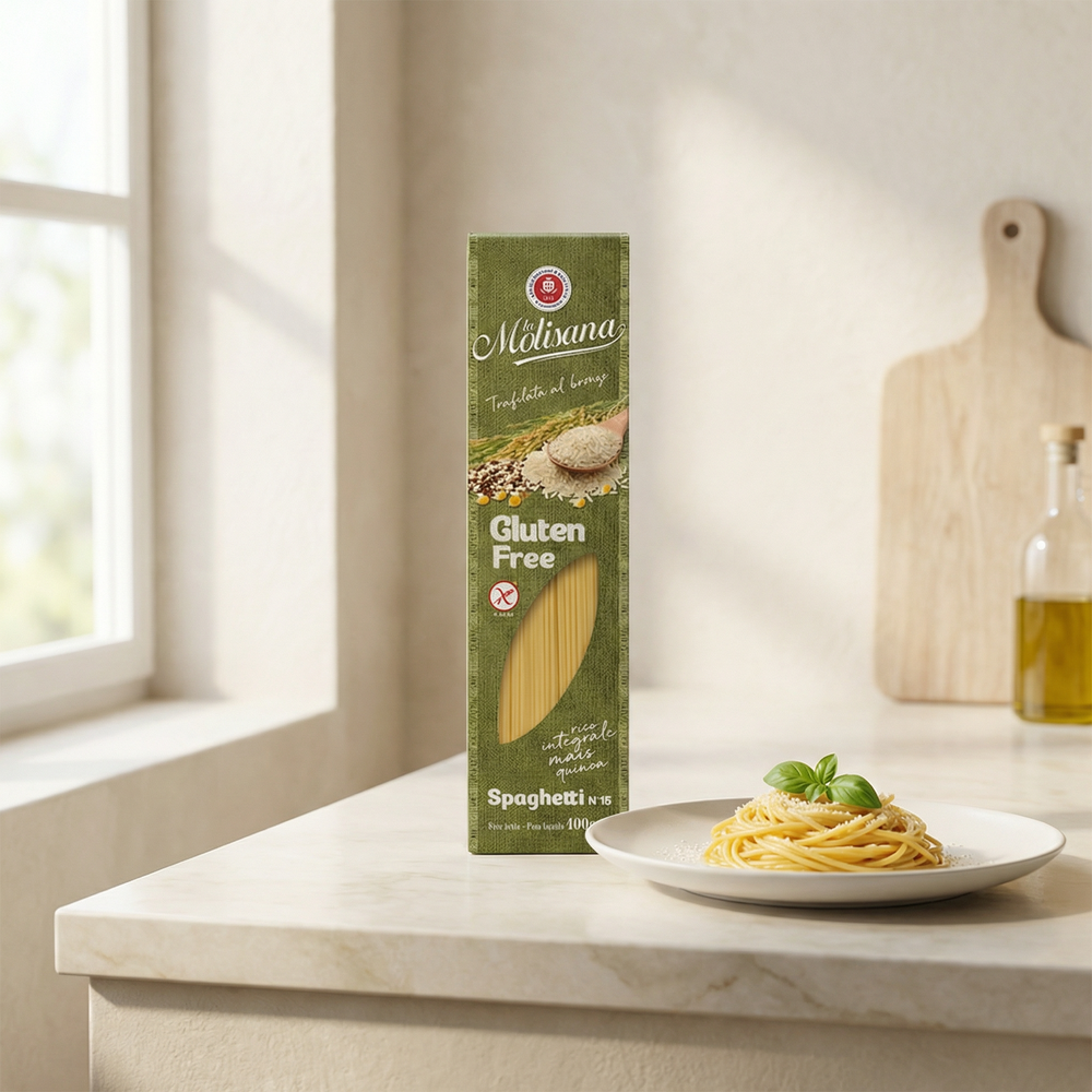 La Molisana Spaghetti n° 15 sans gluten, tréfilés au bronze avec riz complet, maïs et quinoa, paquet de 400 g