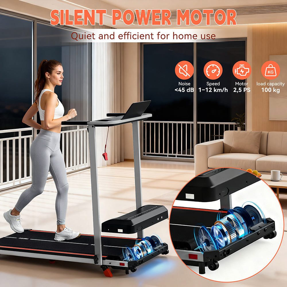 KeHot YQ T3898 Tapis de course inclinable à 9 %, pliable et silencieux pour l'entraînement à domicile, avec écran LED, compatible musique Bluetooth et applications EQI SPORTS, Zwift, Kinomap