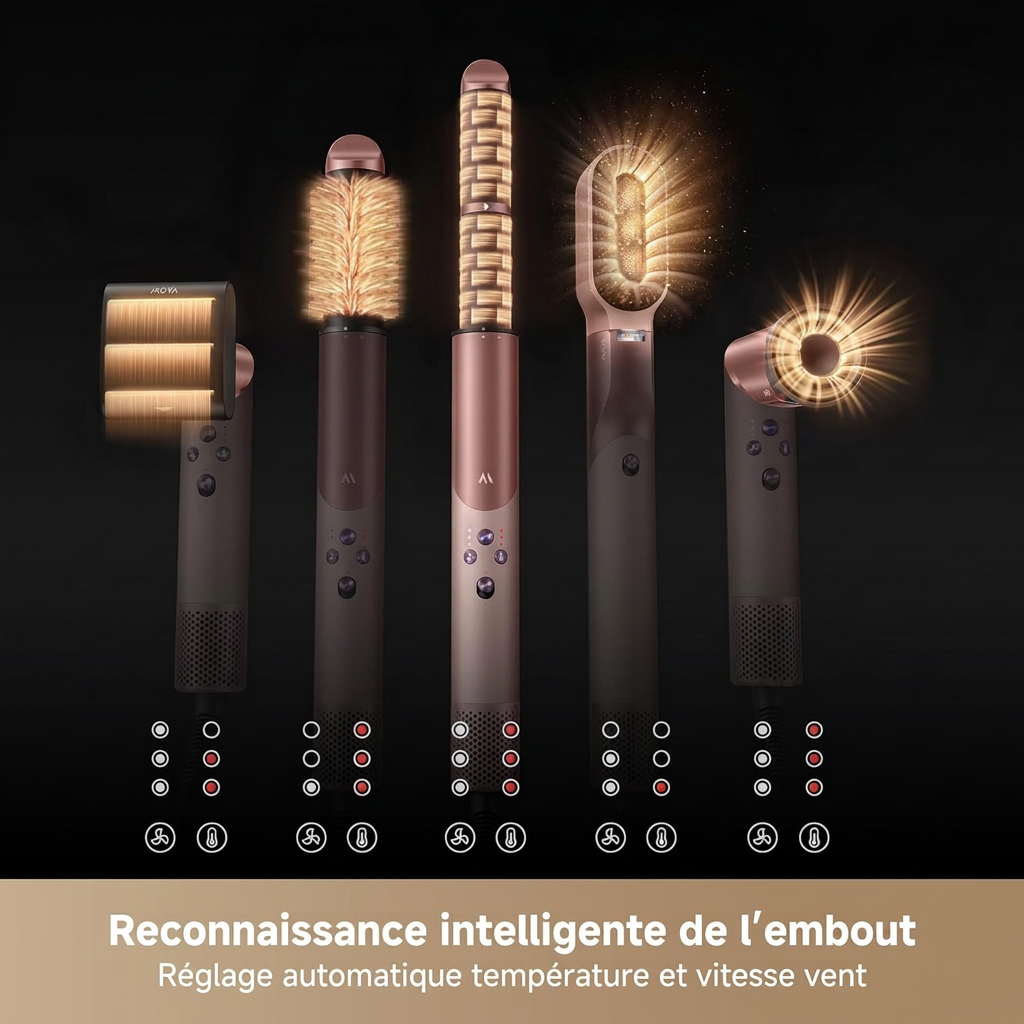 MOVA Master 10 Multi-Styler 7-en-1 — Sèche-Cheveux Intelligent & Styler pour Boucler, Lisser, Volumiser & Séchage Rapide, Coffret Cadeau Complet avec Boîte de Rangement - Or Rose