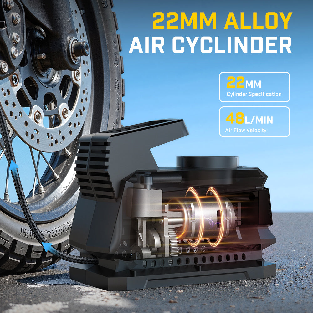 Carsun Compresseur d’air portable 12 V 22 cylindres, Petit et léger, Puissance élevée, Conception sans interrupteur prête à l’emploi