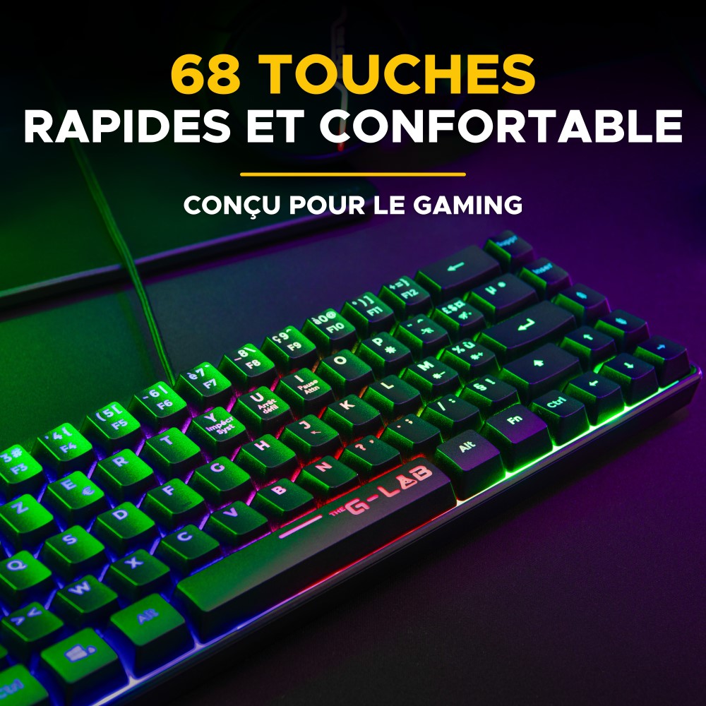 THE G-LAB Hydrogen Combo Set Clavier et Souris Gaming Filaire - AZERTY, 7200 DPI, 6 Boutons - Noir