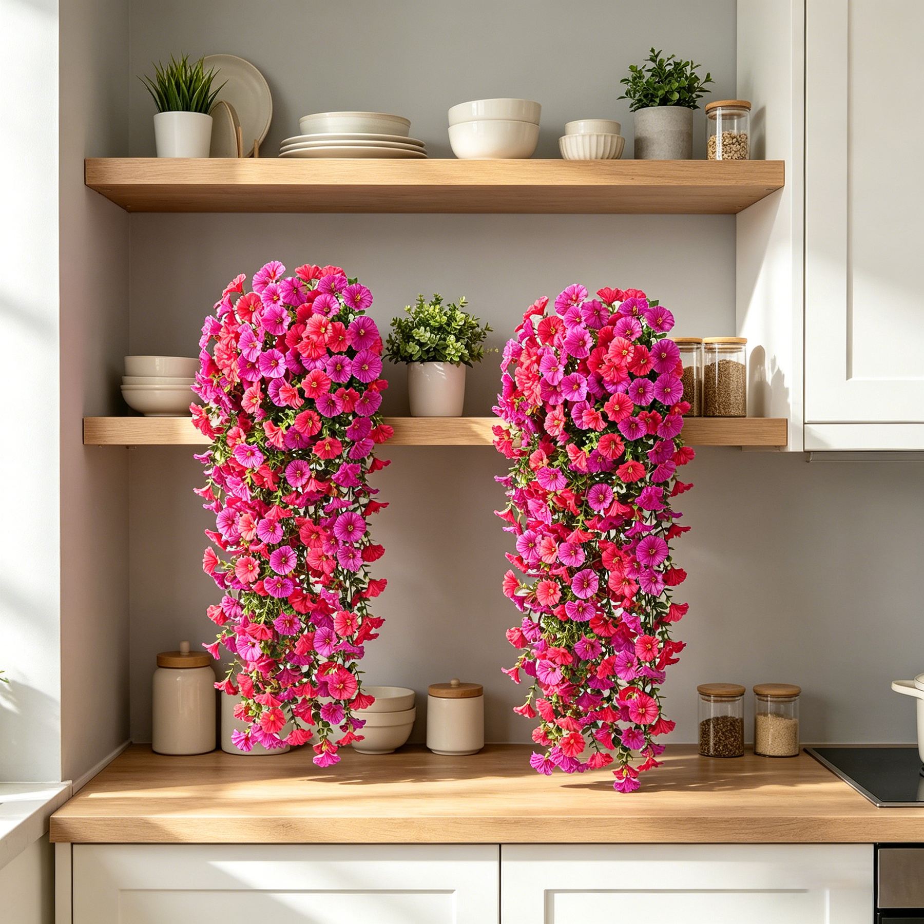 Yuejia 4 pièces 30 po/76 cm Fleurs artificielles d’extérieur, fausses fleurs artificielles suspendues d’extérieur, fleurs suspendues réalistes