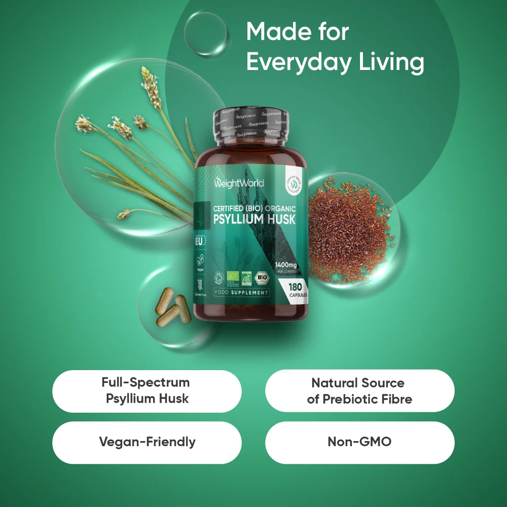 WeightWorld Poudre de coque de psyllium biologique 1400 mg - 180 gélules