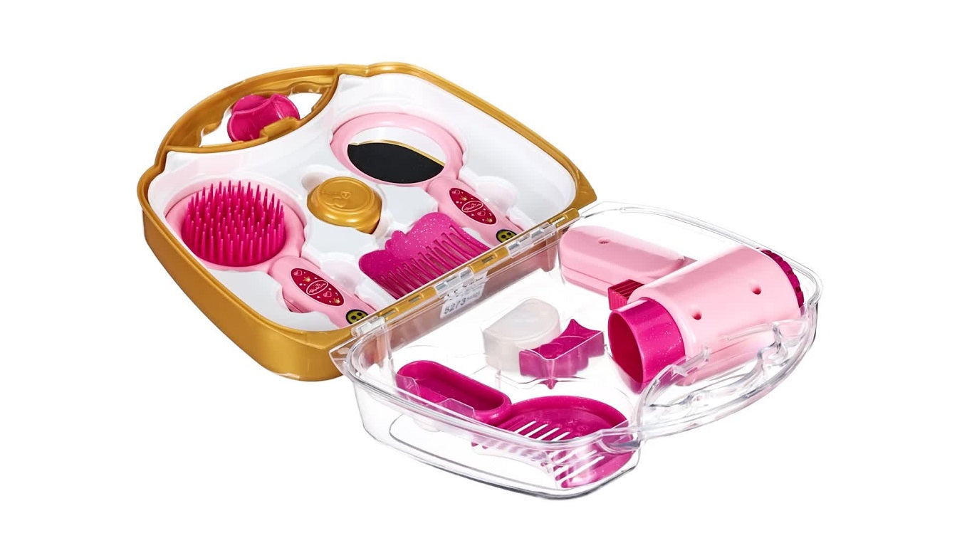 Theo Klein Mallette de Coiffeuse Princesse Coralie avec Sèche-Cheveux Mécanique et Accessoires de Coiffage