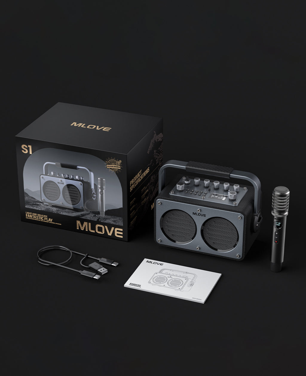 mlove Rangers S1 Machine de karaoké pour adultes avec microphone sans fil, Bluetooth 5.4, enceinte PA portable 200 W, fonction d'enregistrement, égaliseur et effets sonores