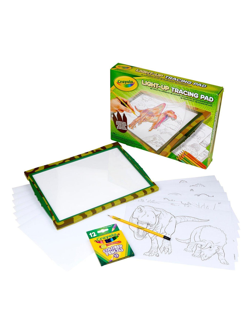 Crayola Tapis de Repassage Lumineux Édition Dinosaure avec Surface Lumineuse, 12 Crayons de Couleur & Feuilles de Repassage (74-7497)