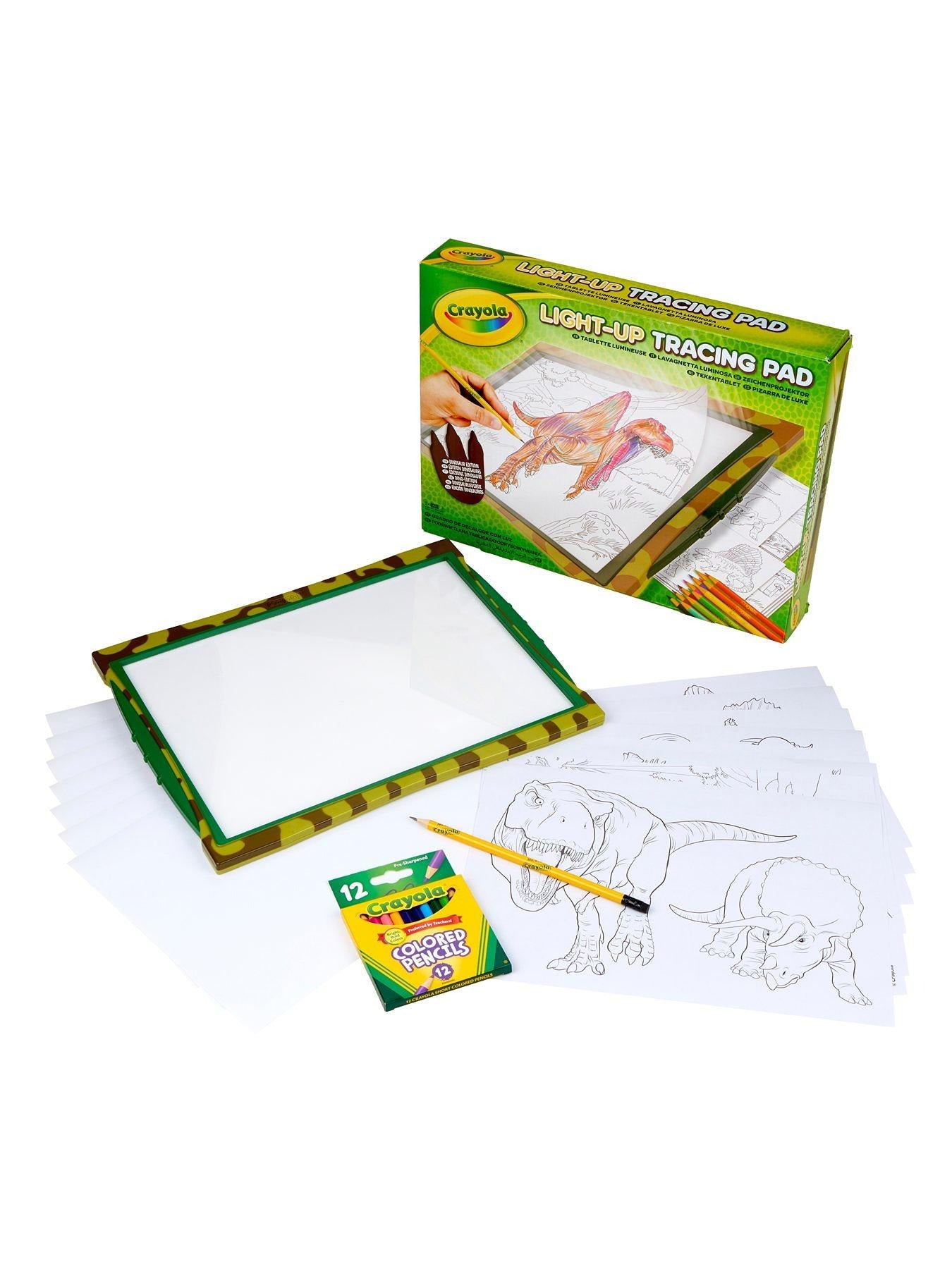Crayola Tapis de Repassage Lumineux Édition Dinosaure avec Surface Lumineuse, 12 Crayons de Couleur & Feuilles de Repassage (74-7497)