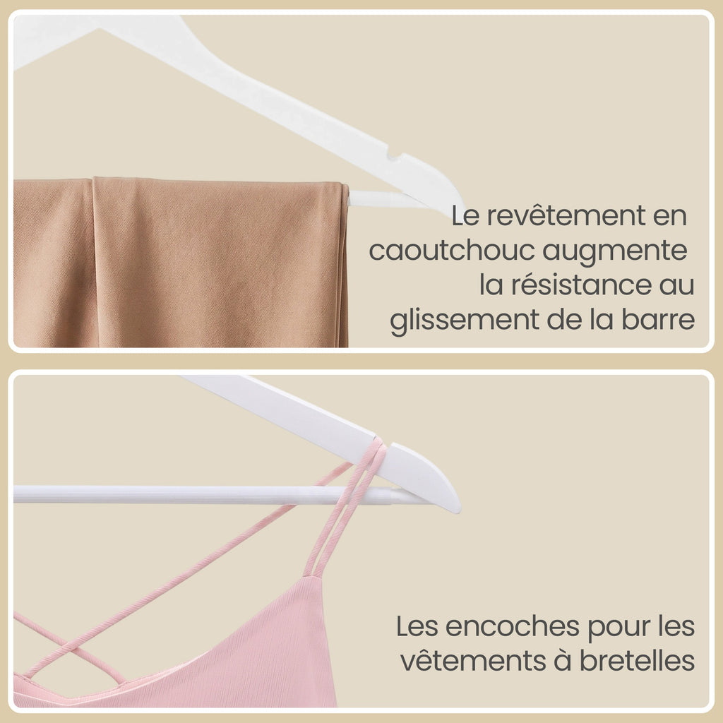 JOYFURNOS Cintres en Bois Massif, Lot de 20, Avec Rainures sur les Épaules, Pour Costumes, Chemises, Manteaux, Blanc et Or Rose