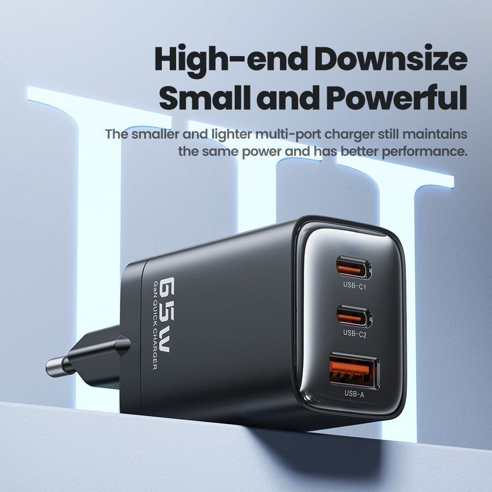 toocki Chargeur secteur USB-C GaN à 3 ports - 65 W