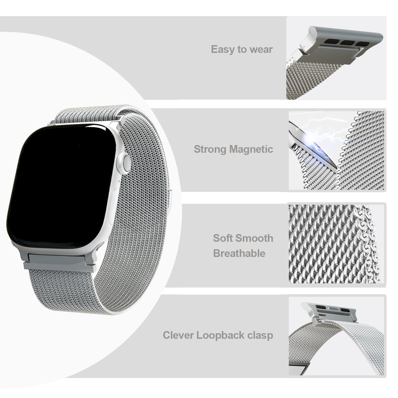 APPLE Bracelet milanais pour Apple Watch, 42/44 mm - Argent