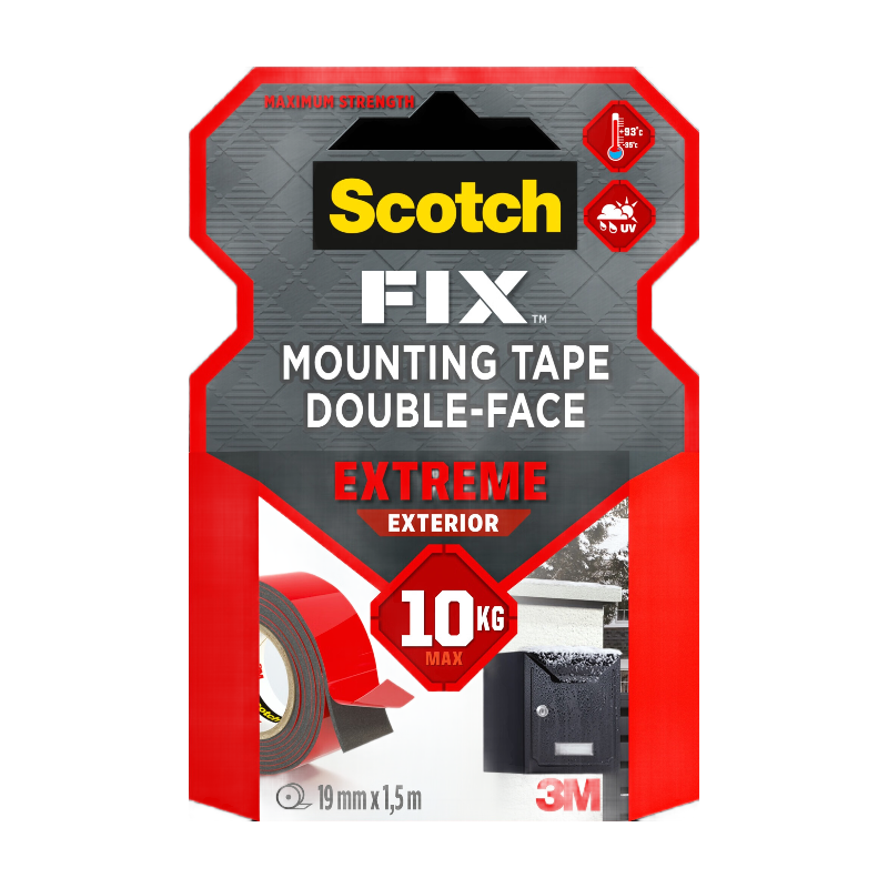 Scotch®Double Face Extrême Extérieur Noir 1,5m x 19mm